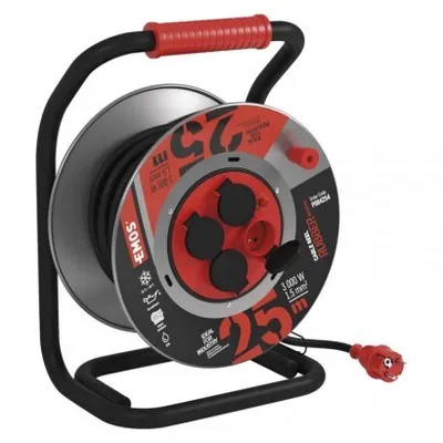 Obrázek produktu pro EMOS Venkovní prodlužovací kabel na bubnu 25 m / 4 zás. / černý / guma-neopren / 230V / 1,5 mm2, P084254