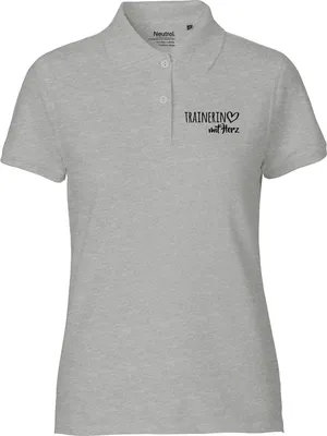 Produktbild von Huuraa Damen Polo Shirt Trainerin mit Herz M Sport Grey Bio Baumwolle Fairtrade Poloshirt Geschenkidee