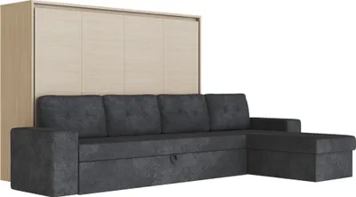 Produktbild von Schrankbett M2 Horizontal 140x200 mit Ecksofa Anthrazit Kaiserberg Eiche