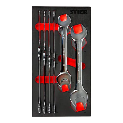 Produktbild von STIER Doppelmaulschlüssel-Satz SW 6 - 32 mm 12-teilig in Weichschaumeinlage (EVA), Maulschlüssel - Set, Maulschlüsselsatz