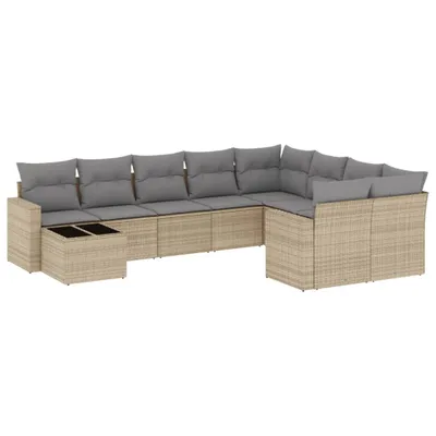Produktbild von vidaXL 10-tlg. Garten-Sofagarnitur mit Kissen Beige Poly Rattan