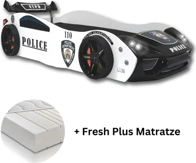 Produktbild von Autobett "Police" Spielbett für Kinder 90x200+Lattenrost+Fresh Matratze