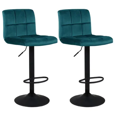 Produktbild von Duhome Barhocker Samt Petrol, 2er Set, Sitzhöhe 63-85 cm, Rückenlehnenhöhe 30 cm, Sitzfläche (BxT) 43x38,5 cm, Fußdurchmesser 38,5 cm, stufenlos höhenverstellbar, verchromtes Metallgestell, bis 130 kg belastbar, mit Bodenschonern, zerlegt, 7 kg