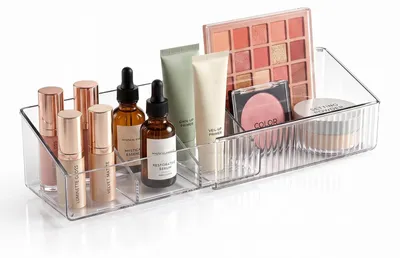Imagen del producto de Organizador de tocador, ajustable, transparente, con compartimentos, 1 unidad, para almacenamiento de maquillaje