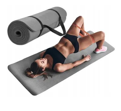 Zdjęcie produktu dla Szara mata do ćwiczeń fitness joga gruba gimnastyczna 190x61x1,5cm siłownia