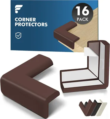 Image de 16 protections d'angle, couleur marron, en mousse souple, pour meubles, pour la sécurité des enfants