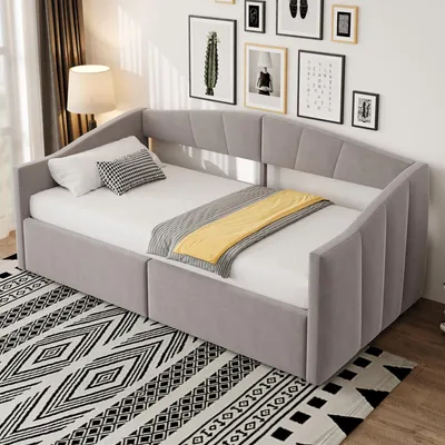 Image de OKWISH Lit Banquette 90x200 cm - Lit Convertible avec Rangement Hydraulique, Tissu Velours Gris, Sommier Inclus - sans Matelas