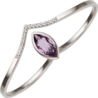 Produktbild von JOBO Damen Zweifinger Ring 54mm 333 Gold Weißgold 1 Amethyst 16 Zirkonia Zweifingerring