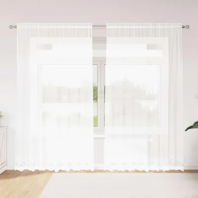 Zdjęcie produktu dla Firanka Koronkowa z zasłonami Biały 245 x 200 cm Poliester