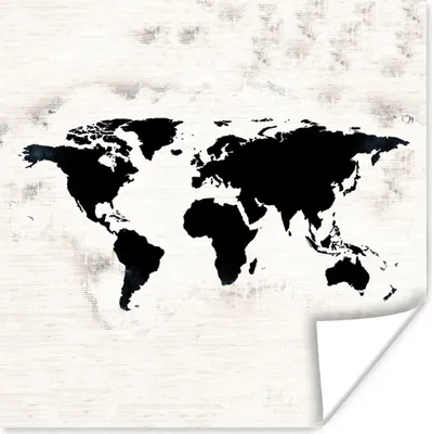 Produktbild von MuchoWow® Poster Weltkarte - Schwarz - Holz 30x30 cm - Wandposter - Printing