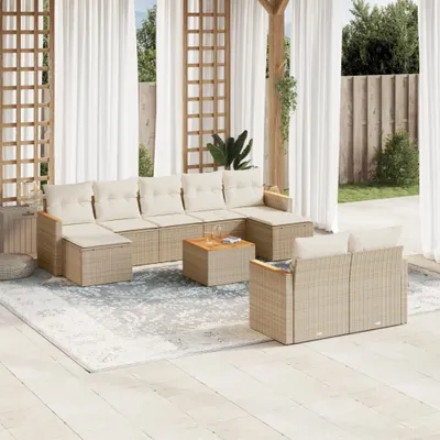 Produktbild von Design 10-tlg. Garten-Sofagarnitur mit Kissen Beige Poly Rattan, Gartenmöbel-Sets 2024 Neu