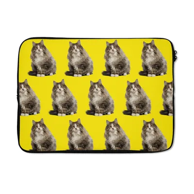 Produktbild von MuchoWow® Laptop Hülle 13 Zoll Katze - Muster - Gelb Laptoptasche - Laptophülle - Sleeve - Rundumschutz
