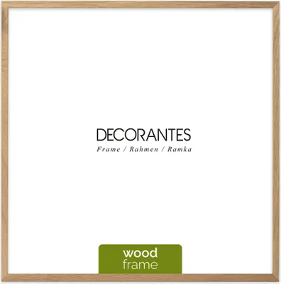 A square wooden picture frame with text overlays.