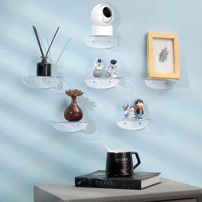 Obrázek produktu pro Malé průhledné nástěnné police, 14 cm, akryl, 6 kusů, obývací pokoj