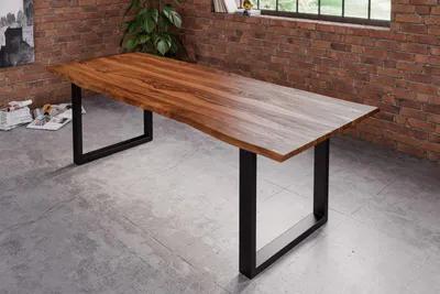 Produktbild von Esstisch Baumkante Massiv Sheesham-Holz naturfarben 200 x 100 U-Gestell schwarz Hero