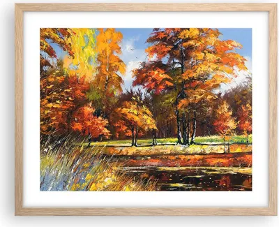 Produktbild von Gerahmtes Poster - Rahmen in heller Eiche - Park Herbst Wasser - 50x40 cm - Wand Bild - Wanddeko - Wandbilder - Wandposter - Bilderrahmen - Bilder - Kunstdruck - Wandbild - P2NAA50x40-3536