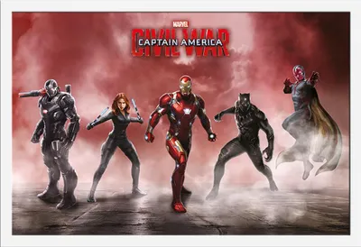 Produktbild von Captain America - Poster - Civil War - Team Iron Man + Wechselrahmen, Shinsuke® Maxi MDF weiss, Acryl-Scheibe