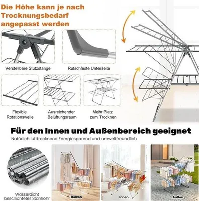 Produktbild von Famanu Wäscheständer – Höhenverstellbar – Zusammenklappbar