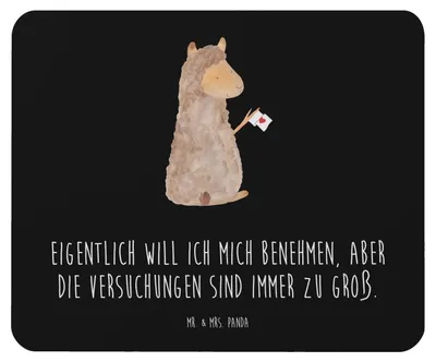 Produktbild von Mr. & Mrs. Panda Mouse Pad Alpaka Fahne - Schwarz - Geschenk, Liebe, Lamas, Lama, laptop mousepad, pc, Mauspad, mousematte, Alpakas