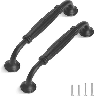 Productafbeelding van 10 stuks vintage mandgrepen, Europese boogvormige handgrepen, antieke handgrepen voor laden, meubelgrepen voor keuken en slaapkamer, afstand tussen de gaten: 128 mm, zwart