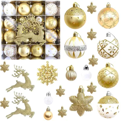 Christbaumschmuck-Set, 45-tlg., Kugeln, Schneeflocken, Rentiere