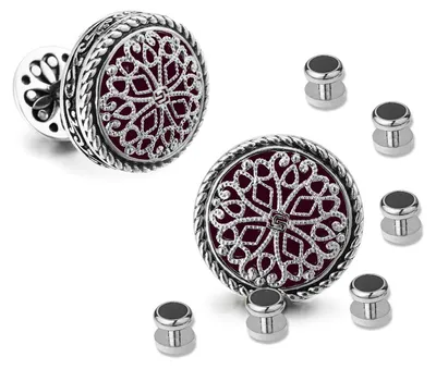 Productafbeelding van Vintage manchetknopen voor heren, handgemaakt, geplateerd met platina, bezet met diamanten, met motief