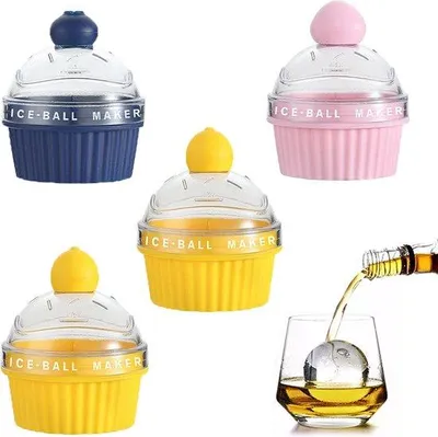 Obrázok produktu pre Silikónové formy na ľad, 4 okrúhle formy na kocky ľadu, veľké okrúhle formy na kocky ľadu, veľké s vekom, vhodné na výrobu kociek ľadu, formy na ľad, vhodné na koktaily, whisky, džús, kávu.