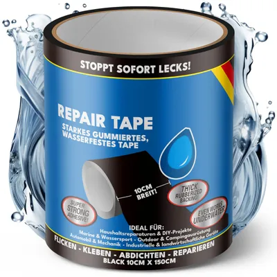 Zdjęcie produktu dla ATG® Taśma naprawcza do basenów – wodoodporna, czarna, 10 x 150 cm, samoprzylepna taśma naprawcza do folii basenowych, PVC, do naprawy dziur, przecieków i pęknięć bez konieczności opróżniania basenu
