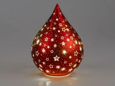 Produktbild von formano LED Deko Tropfen Sterne Rot 19 cm Glasleuchte + Timer (6h an / 18h aus)