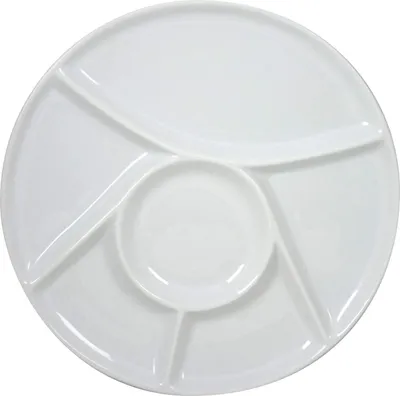 Fonduebord aus Porzellan, weiß, Ø 23,5 cm, 6 Fächer