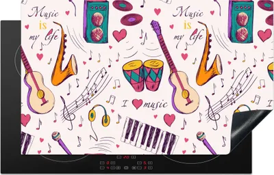 Produktbild von KitchenYeah© Herdabdeckplatte Musik - Instrumente - Zitate , 85x52cm, Küche Deko, Glaskeramikkochfeld Herdabdeckung, Abdeckplatte fùr Kochfeld