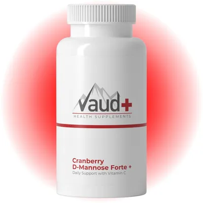 Produktbild von Vaud Cranberry D-Mannose Forte - Blasen Support & Komfort - 722 mg Cranberry Extrakt mit Mannose & Vitamin C - Unterstützt Harnwege und Abwehrkräfte