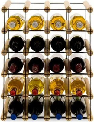 Produktbild von Modulares Weinregal VINOTECA MOD METAL | HxBxT 52,5x42,5x24,5cm | 4x5 Flaschen | Massives Kiefernholz | Natur