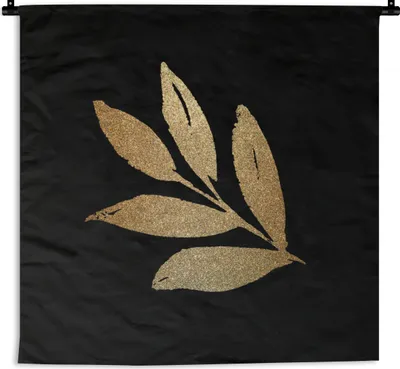 Produktbild von MuchoWow® Wandteppich Wandbehang Blätter - Gold - Zweig 150x150 cm Tapisserie Dekoration Wandtuch - Wohnaccessoires - Modernes