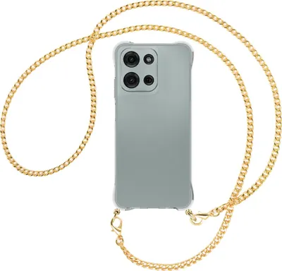 Produktbild von Handykette Backcover-Schutzhülle mit Band (Metall goldfarben) für Motorola Moto G Play 4G (2025) - goldfarbene Kette