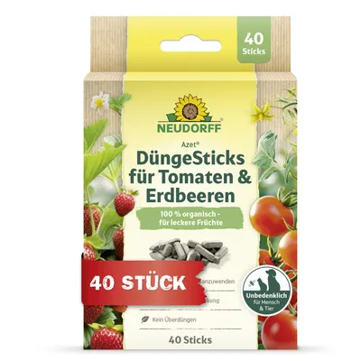 Produktbild von Neudorff Azet DüngeSticks für Tomaten und Erdbeeren 40 Düngestäbchen - einfache Anwendung mit Langzeitwirkung