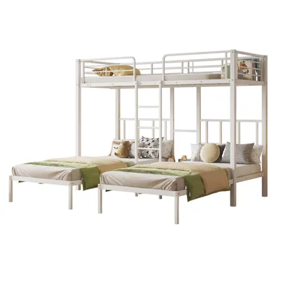 Produktbild von Etagenbett mit 3 Schlafgelegenheiten, Lattenrost, Leiter und Nachttisch, 90x200 cm, Metallbett mit Rausfallschutz