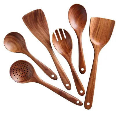 Immagine prodotto di Set di 8 utensili da cucina in legno: spatola antiaderente, cucchiaio e colino