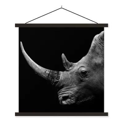 Produktbild von MuchoWow® Textilposter Nashorn - Tiere - Schwarz - Weiß - Porträt 90x90 cm mit schwarzem Rahmen - Magnetisches