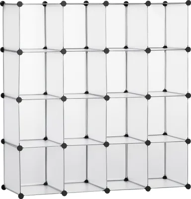 Obrázok produktu pre Fortuna Lai DIY Kockový regálový systém 16 kociek Úložný box Plastová skriňa Biela 125x32x125cm ideálna do detskej izby a obývacej izby