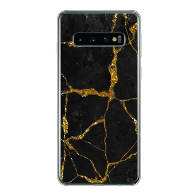 Produktbild von MuchoWow® Handyhülle Schutzhülle Hülle für Samsung Galaxy S10 Marmor - Gold - Schwarz - Marmoroptik - Glitter Silikon Softcase Handy Hülle - Handytasche