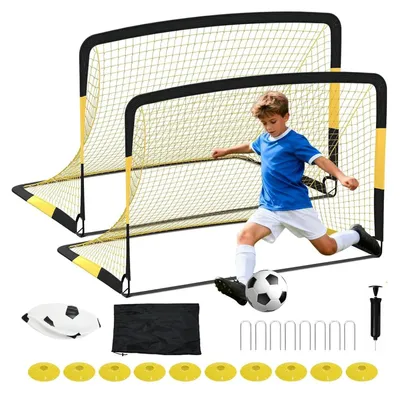 Image de But de football portable - Filet à déplier - Conception pliable - Montage rapide - Pour le jardin et l'entraînement - Avec sac de transport - Polyester