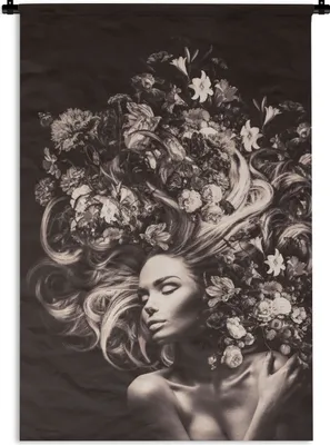 Produktbild von MuchoWow® Wandteppich Wandbehang Blumen - Frau - Natur 90x135 cm Tapisserie Dekoration Wandtuch - Baumwolle - Wandskulptur