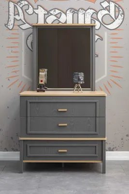 Produktbild von Garnitur Kommode mit Spiegel Holz Schlafzimmer Grau Set Konsolentisch