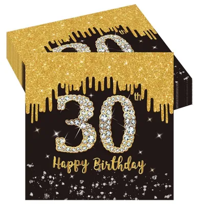 Productafbeelding van Servetten, 30e verjaardag, zwart en goud, 20 stuks, 16,5 x 16,5 cm