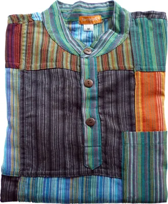 Productafbeelding van Patchwork shirt, trui, fisherman shirt, casual shirt, hippie shirt, Goa shirt, psychedelische trui, feestshirt, maat L