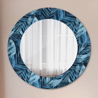 Produktbild von Ø50cm Spiegel - Glasrahmen mit Aufdruck - Wandspiegel Schlafzimmer - Dschungel Laub