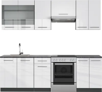 Immagine prodotto di Cucina componibile Vicco Fame-Line Bianco lucido/antracite 240 cm senza piano di lavoro, Model 35799