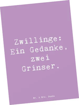 Produktbild von Mr. & Mrs. Panda Fotokarte Spruch Zwillingsgeschwister Grinser - Lavendeltraum - Geschenk, Postkarte, Ansichtskarten, Grußkarte, Geschwister, Ansichtskarte, Grinsen