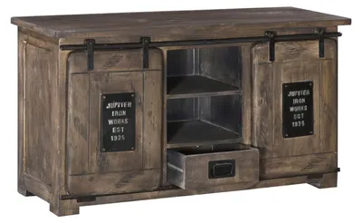 Immagine prodotto di MASSIVMOEBEL24 | credenza in legno di Mango 128x45x70 grigio scuro laccato RAILWAY #202
